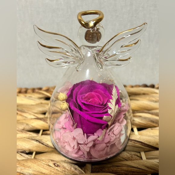 ANLUNOB Preserved Rose Glass Angel Figurine - Picture 2 of 6
